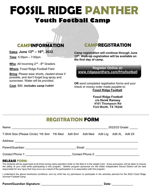 Fossil Ridge Panther Youth Football Camp